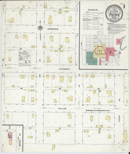 Sanborn Fire Insurance Map from Pierce, Pierce County, Nebraska (1909), Sheet #0001 - Historic Sanborn Fire Insurance Map Print, vintage old map wall art, antique decor, genealogy gift, Nebraska Nebraska map
