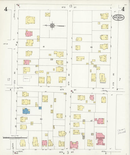 Sanborn Fire Insurance Map from Hickory, Catawba County, North Carolina (1925), Sheet #0004 - Historic Sanborn Fire Insurance Map Print, vintage old map wall art, antique decor, genealogy gift, North Carolina North Carolina map