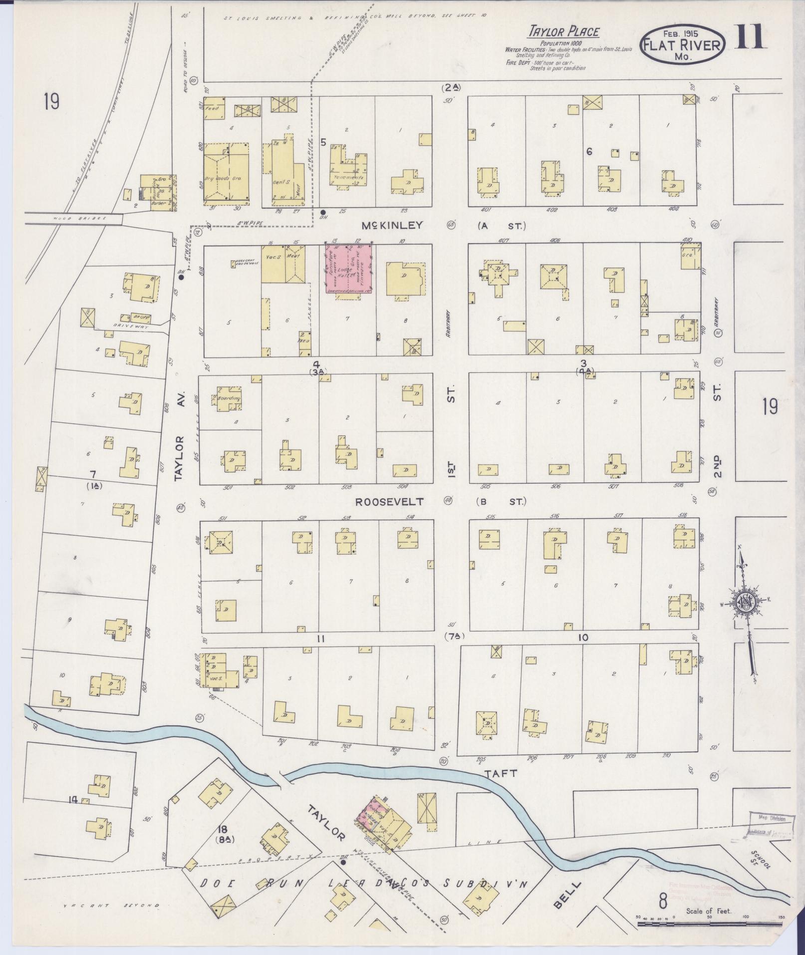 Sanborn Fire Insurance Map from Flat River, Saint Francois County, Missouri (1915), Sheet #0011 - Historic Sanborn Fire Insurance Map Print, vintage old map wall art, antique decor, genealogy gift, Missouri Missouri map