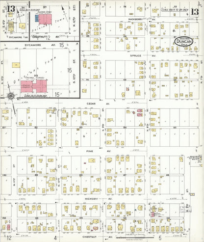 Sanborn Fire Insurance Map from Duncan, Stephens County, Oklahoma (1923), Sheet #0013 - Complete Map Set gallery image, historic Sanborn map, vintage wall art, Oklahoma Oklahoma