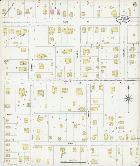 Sanborn Fire Insurance Map from Jonesboro, Craighead County, Arkansas (1901), Sheet #0006 - Historic Sanborn Fire Insurance Map Print, vintage old map wall art, antique decor, genealogy gift, Arkansas Arkansas map
