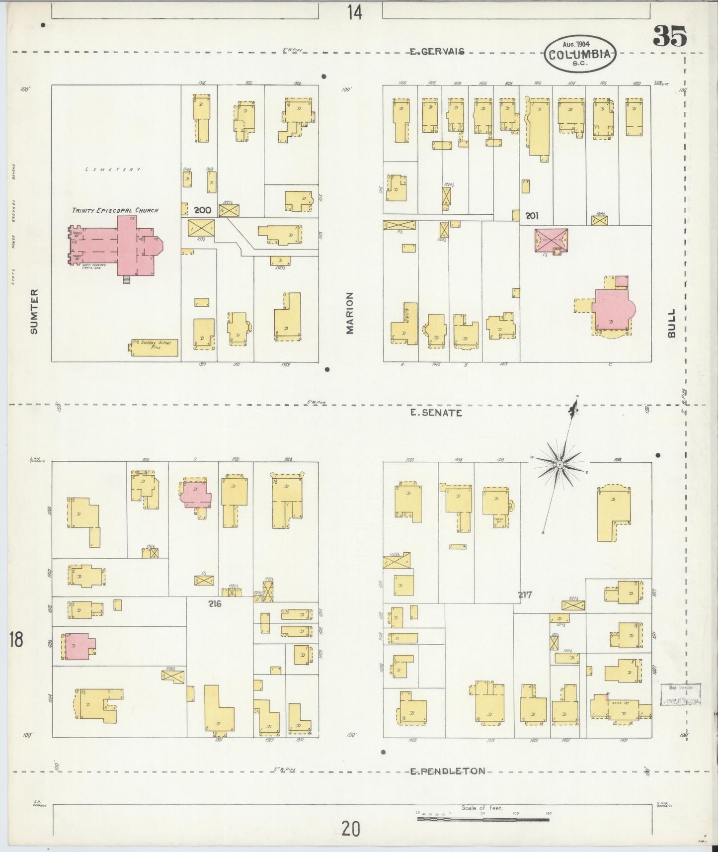 Sanborn Fire Insurance Map from Columbia, Richland County, South Carolina (1904), Sheet #0035 - Complete Map Set gallery image, historic Sanborn map, vintage wall art, South Carolina South Carolina
