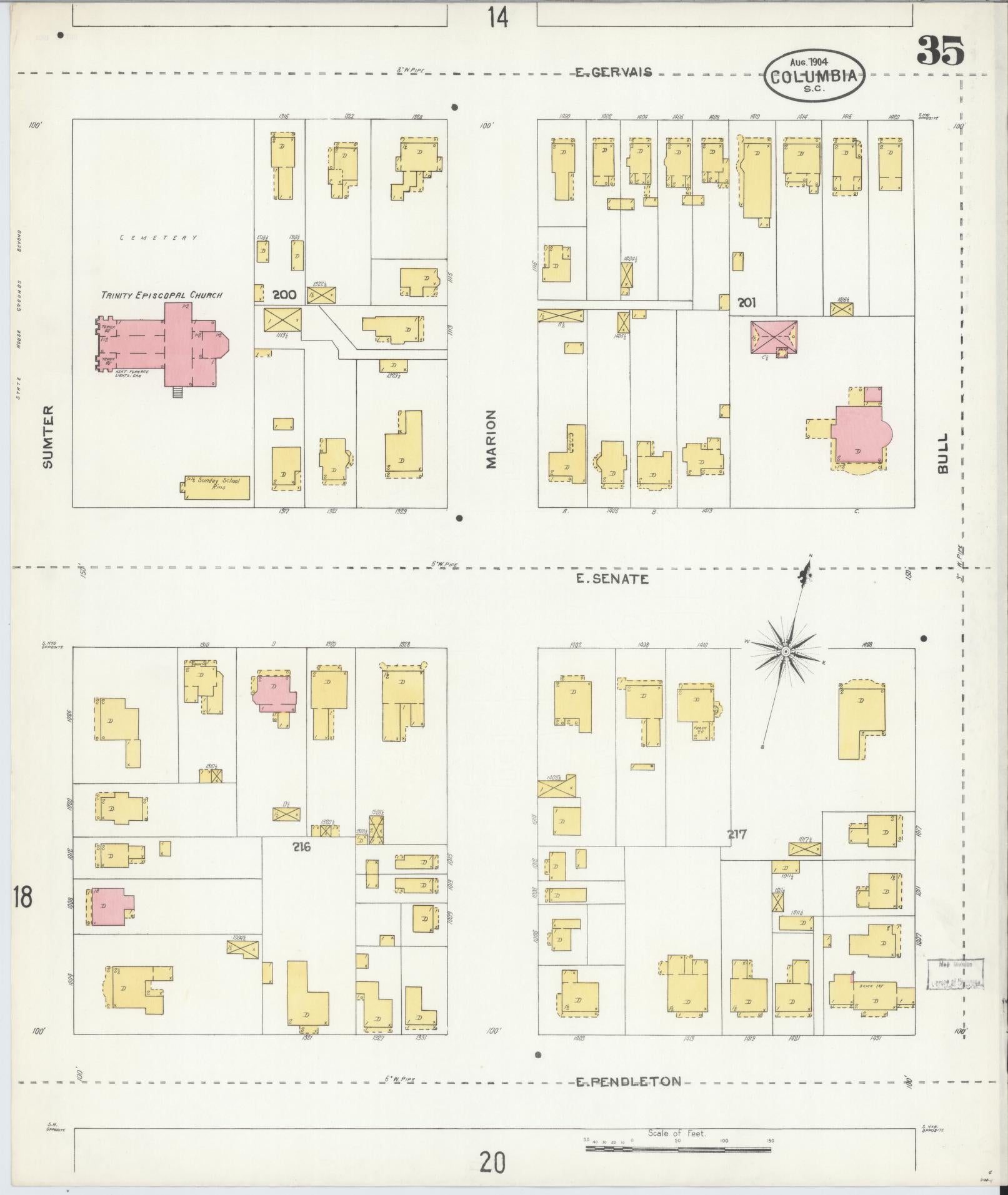 Sanborn Fire Insurance Map from Columbia, Richland County, South Carolina (1904), Sheet #0035 - Complete Map Set gallery image, historic Sanborn map, vintage wall art, South Carolina South Carolina