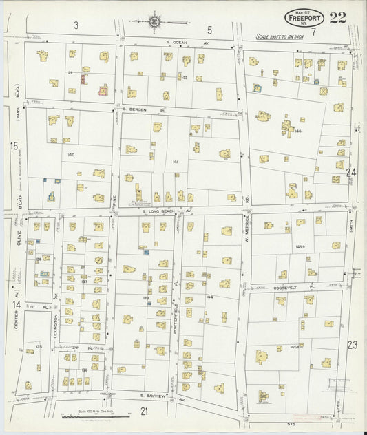 Sanborn Fire Insurance Map from Freeport, Nassau County, New York (1917), Sheet #0022 - Historic Sanborn Fire Insurance Map Print, vintage old map wall art, antique decor, genealogy gift, New York New York map