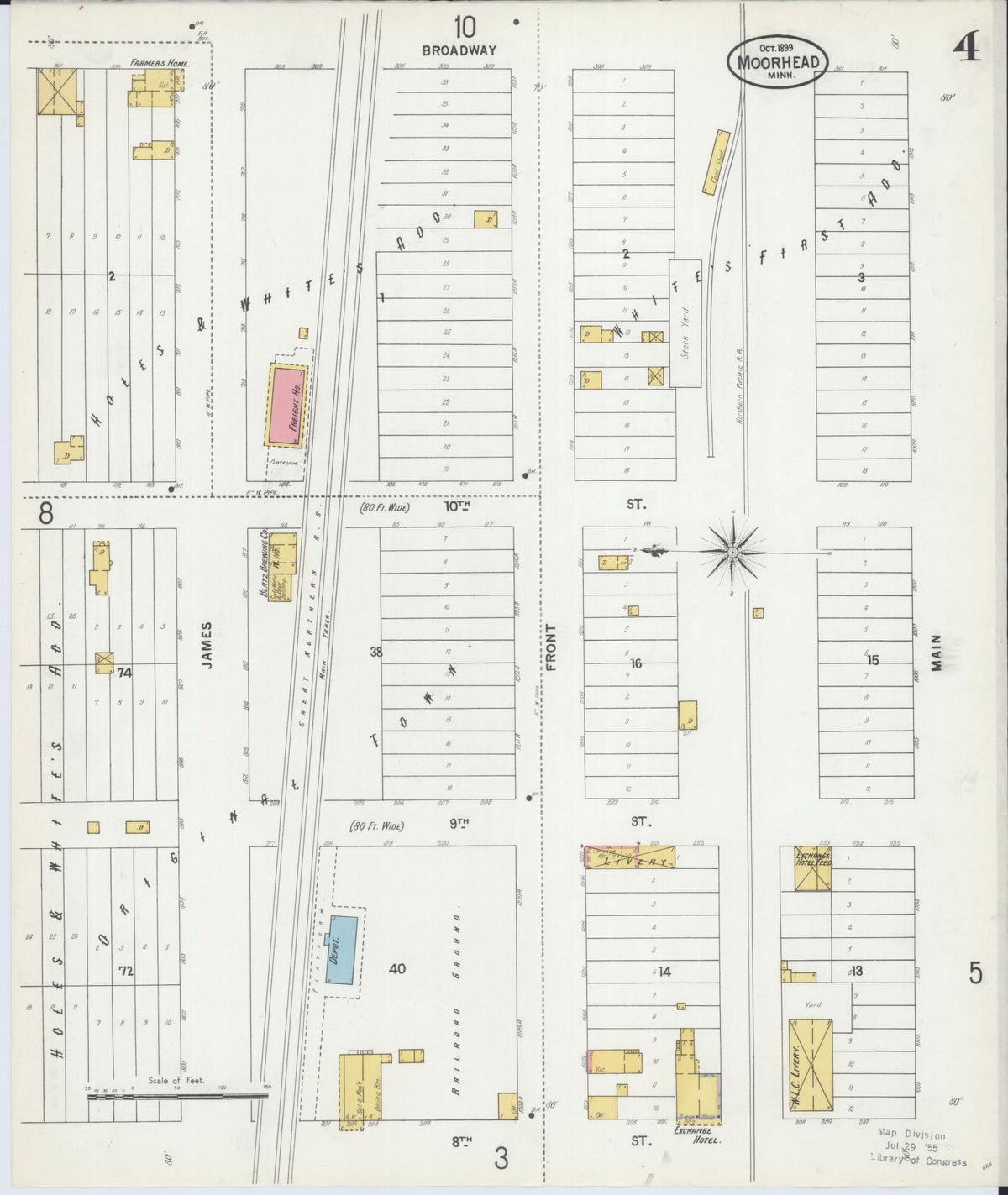 Sanborn Fire Insurance Map from Moorhead, Clay County, Minnesota (1899), Sheet #0004 - Historic Sanborn Fire Insurance Map Print, vintage old map wall art, antique decor, genealogy gift, Minnesota Minnesota map