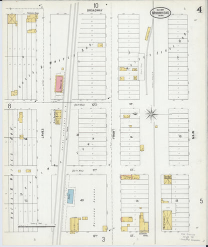 Sanborn Fire Insurance Map from Moorhead, Clay County, Minnesota (1899), Sheet #0004 - Historic Sanborn Fire Insurance Map Print, vintage old map wall art, antique decor, genealogy gift, Minnesota Minnesota map