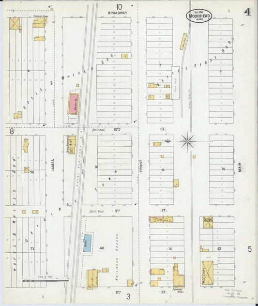 Sanborn Fire Insurance Map from Moorhead, Clay County, Minnesota (1899), Sheet #0004 - Historic Sanborn Fire Insurance Map Print, vintage old map wall art, antique decor, genealogy gift, Minnesota Minnesota map