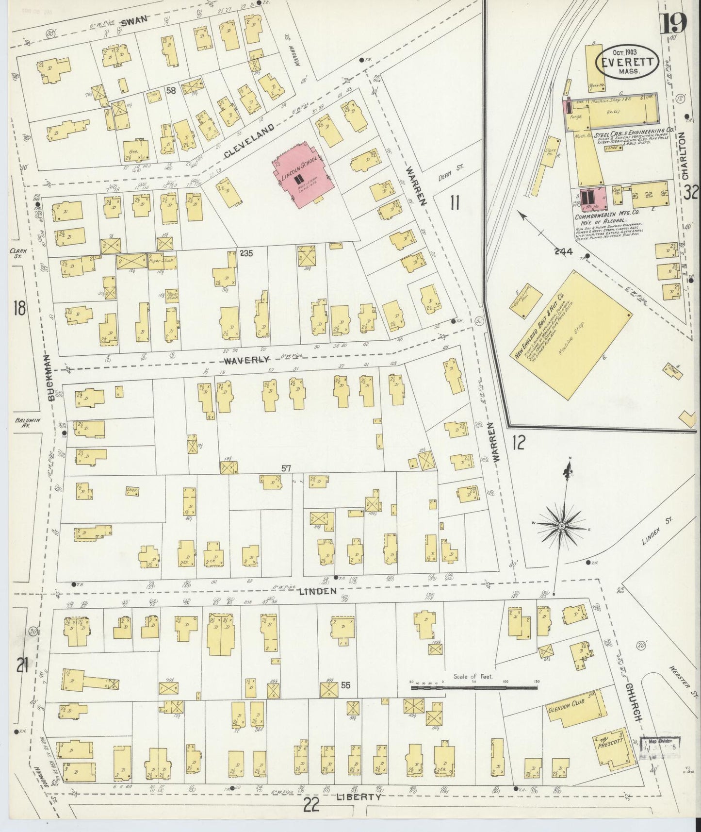 Sanborn Fire Insurance Map from Everett, Middlesex County, Massachusetts (1903), Sheet #0019 - Historic Sanborn Fire Insurance Map Print, vintage old map wall art, antique decor, genealogy gift, Massachusetts Massachusetts map