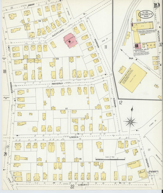 Sanborn Fire Insurance Map from Everett, Middlesex County, Massachusetts (1903), Sheet #0019 - Historic Sanborn Fire Insurance Map Print, vintage old map wall art, antique decor, genealogy gift, Massachusetts Massachusetts map