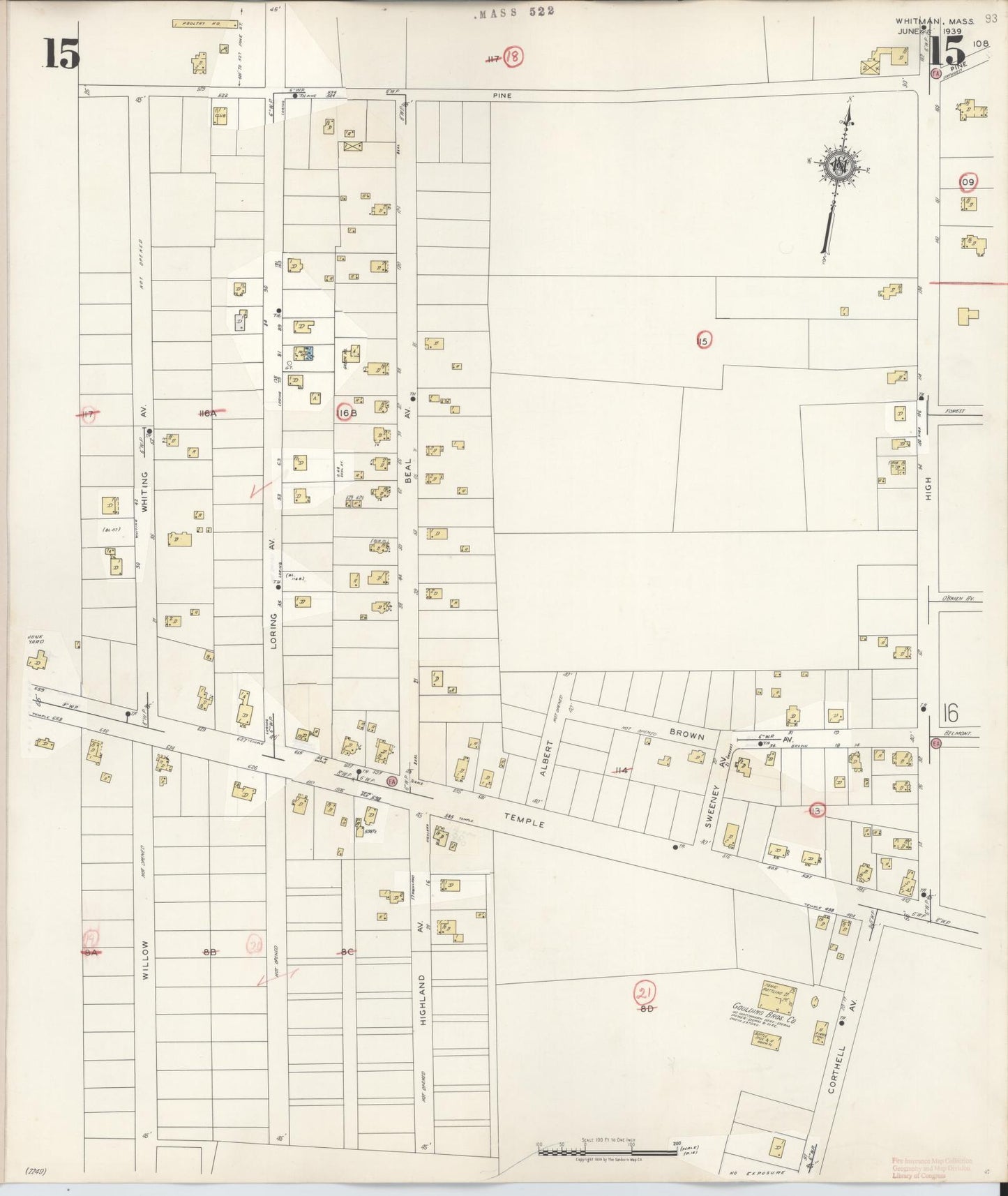 Sanborn Fire Insurance Map from Whitman, Plymouth County, Massachusetts (1950), Sheet #0015 - Complete Map Set gallery image, historic Sanborn map, vintage wall art, Massachusetts Massachusetts