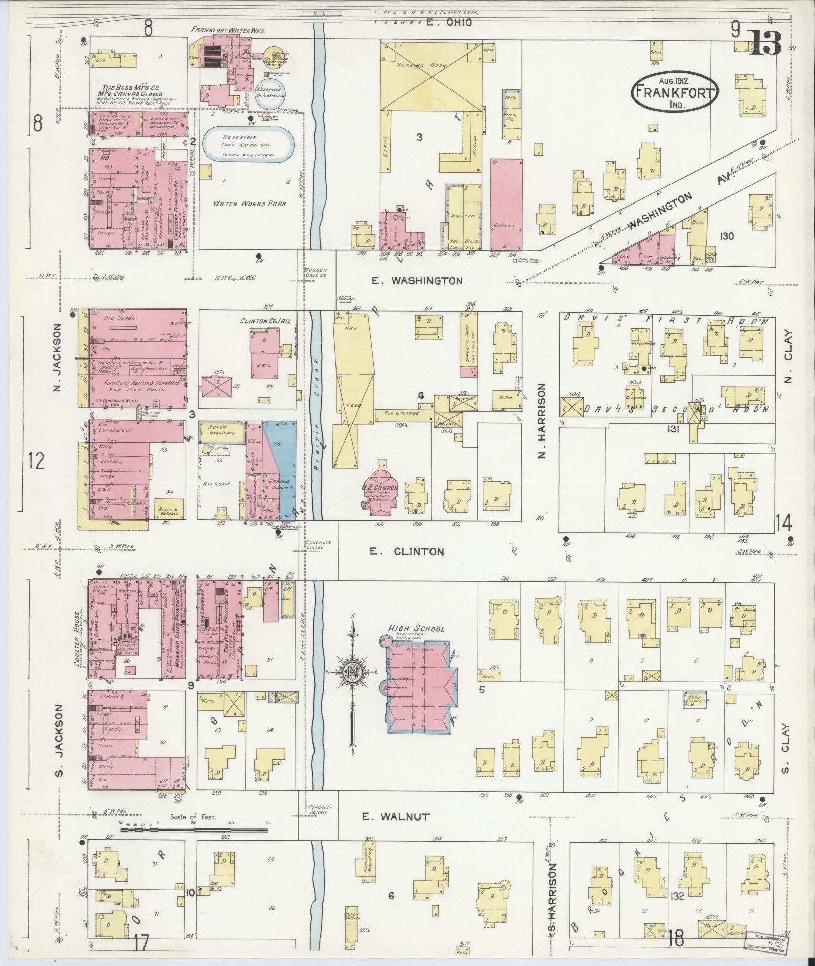Sanborn Fire Insurance Map from Frankfort, Clinton County, Indiana (1912), Sheet #0013 - Complete Map Set gallery image, historic Sanborn map, vintage wall art, Indiana Indiana