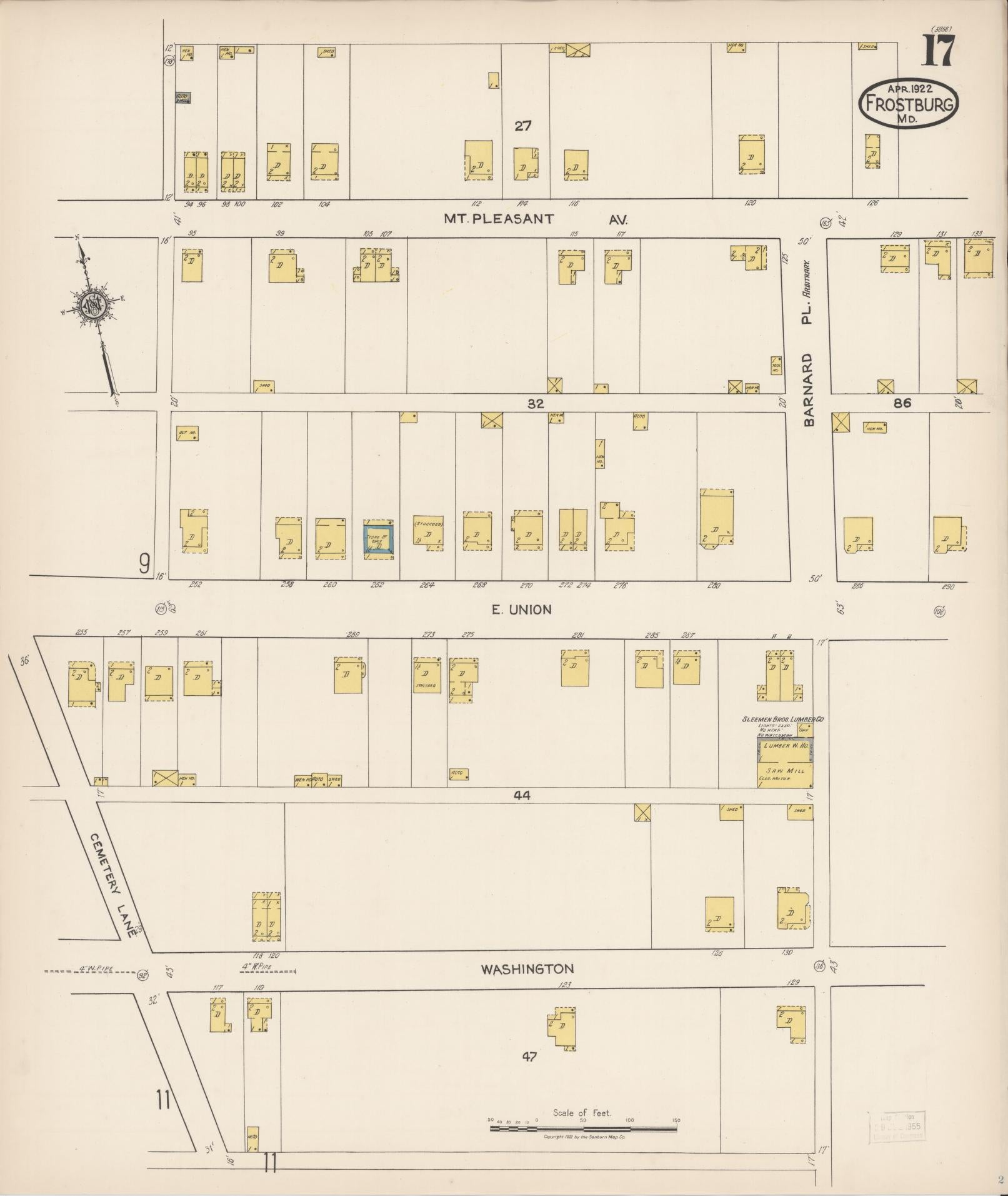 Sanborn Fire Insurance Map from Frostburg, Allegany County, Maryland (1922), Sheet #0017 - Historic Sanborn Fire Insurance Map Print, vintage old map wall art