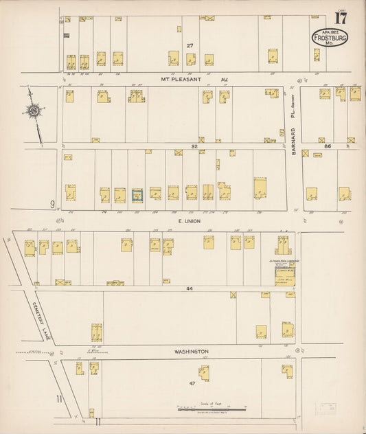 Sanborn Fire Insurance Map from Frostburg, Allegany County, Maryland (1922), Sheet #0017 - Historic Sanborn Fire Insurance Map Print, vintage old map wall art