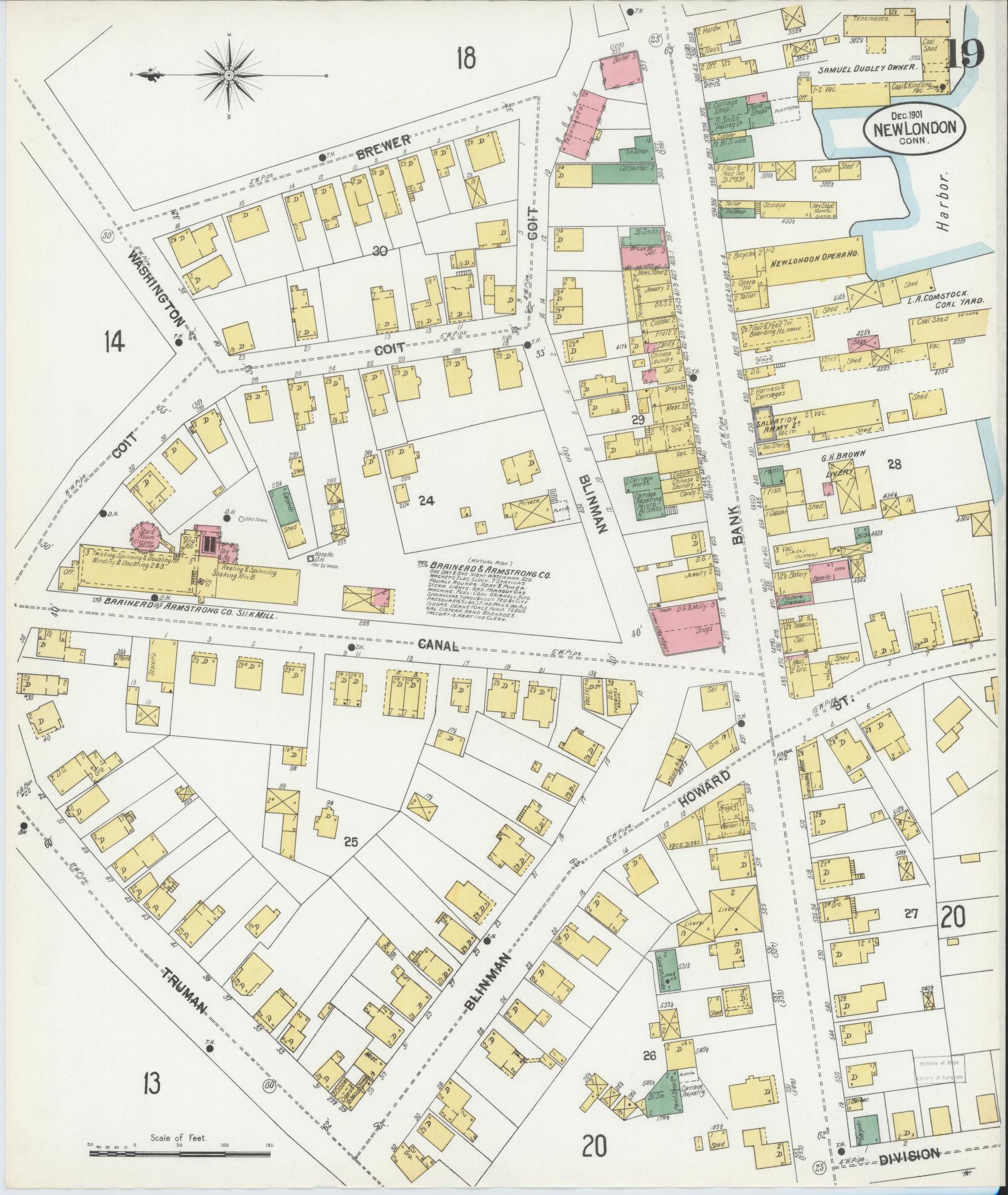 Sanborn Fire Insurance Map from New London, New London County, Connecticut (1901), Sheet #0019 - Complete Map Set gallery image, historic Sanborn map, vintage wall art, Connecticut Connecticut