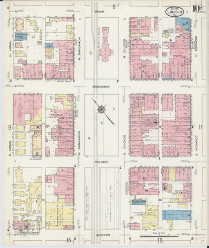 Sanborn Fire Insurance Map from Lincoln, Logan County, Illinois (1914), Sheet #0010 - Historic Sanborn Fire Insurance Map Print, vintage old map wall art, antique decor, genealogy gift, Illinois Illinois map