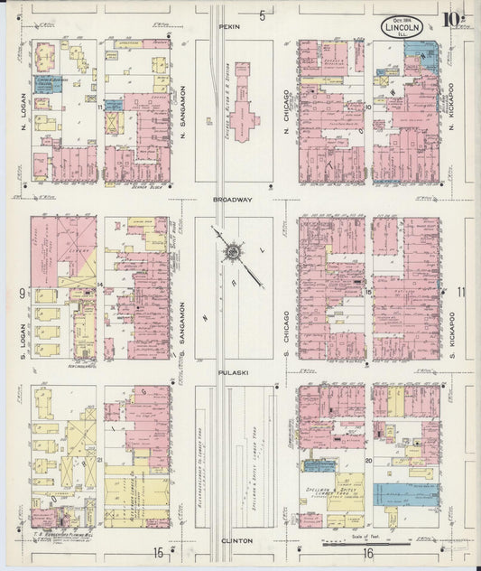 Sanborn Fire Insurance Map from Lincoln, Logan County, Illinois (1914), Sheet #0010 - Historic Sanborn Fire Insurance Map Print, vintage old map wall art, antique decor, genealogy gift, Illinois Illinois map