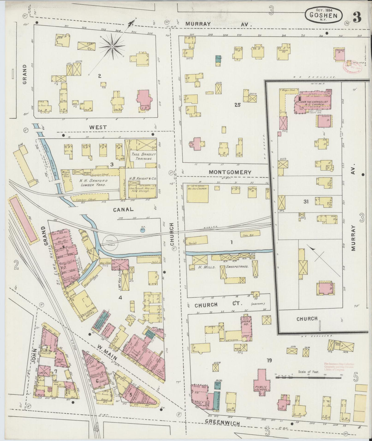Sanborn Fire Insurance Map from Goshen, Orange County, New York (1894), Sheet #0003 - Complete Map Set gallery image, historic Sanborn map, vintage wall art, New York New York