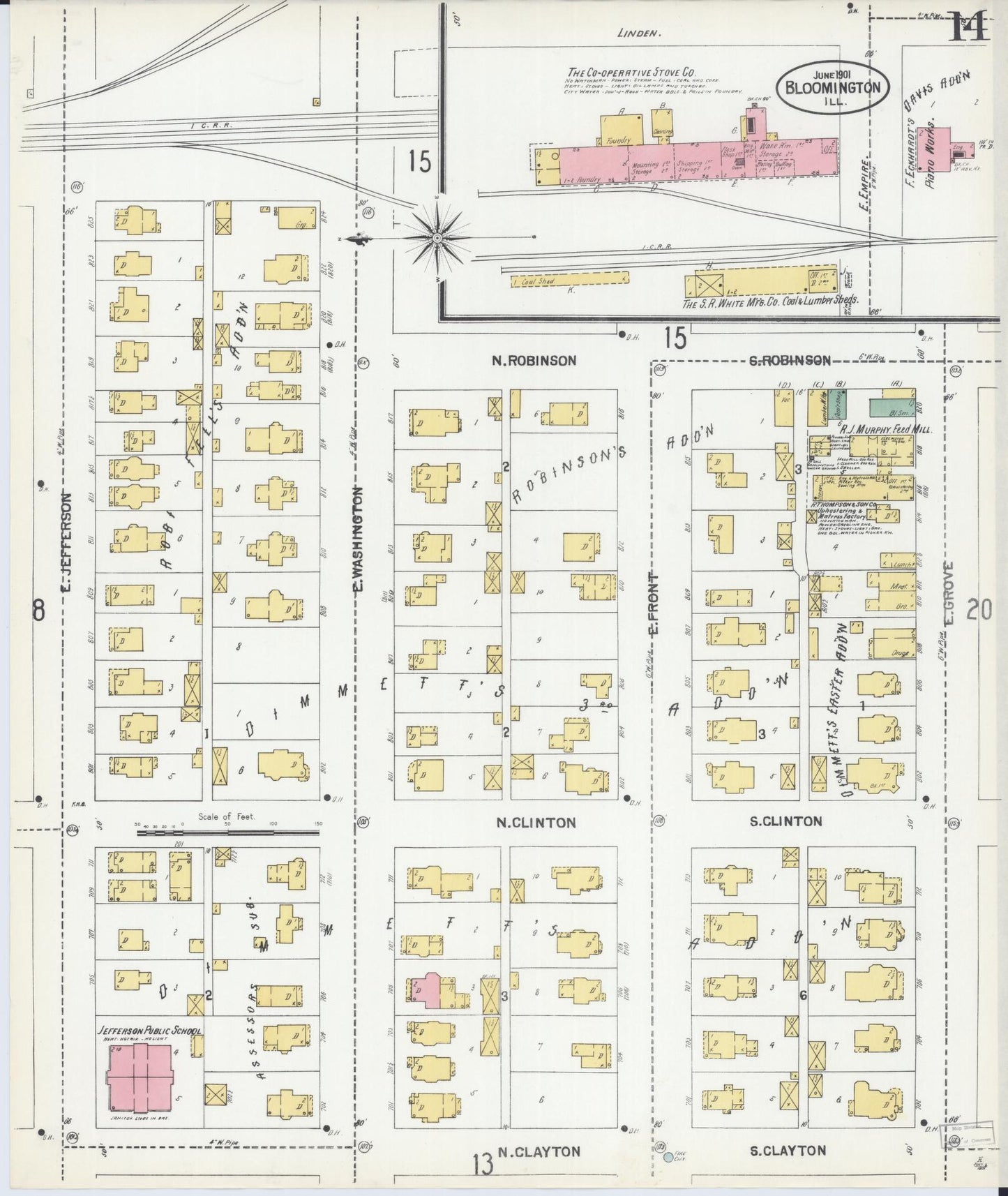Sanborn Fire Insurance Map from Bloomington, McLean County, Illinois (1901), Sheet #0014 - Complete Map Set gallery image, historic Sanborn map, vintage wall art, Illinois Illinois