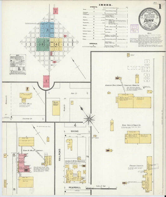 Sanborn Fire Insurance Map from Dunn, Harnett County, North Carolina (1904), Sheet #0001 - Complete Map Set gallery image, historic Sanborn map, vintage wall art, North Carolina North Carolina