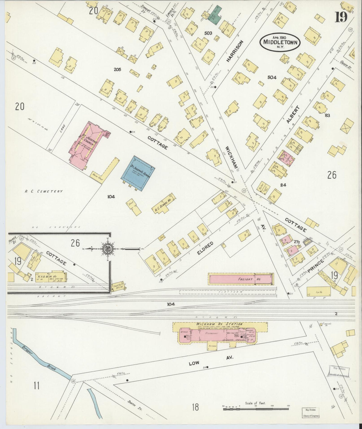 Sanborn Fire Insurance Map from Middletown, Orange County, New York (1910), Sheet #0019 - Complete Map Set gallery image, historic Sanborn map, vintage wall art, New York New York