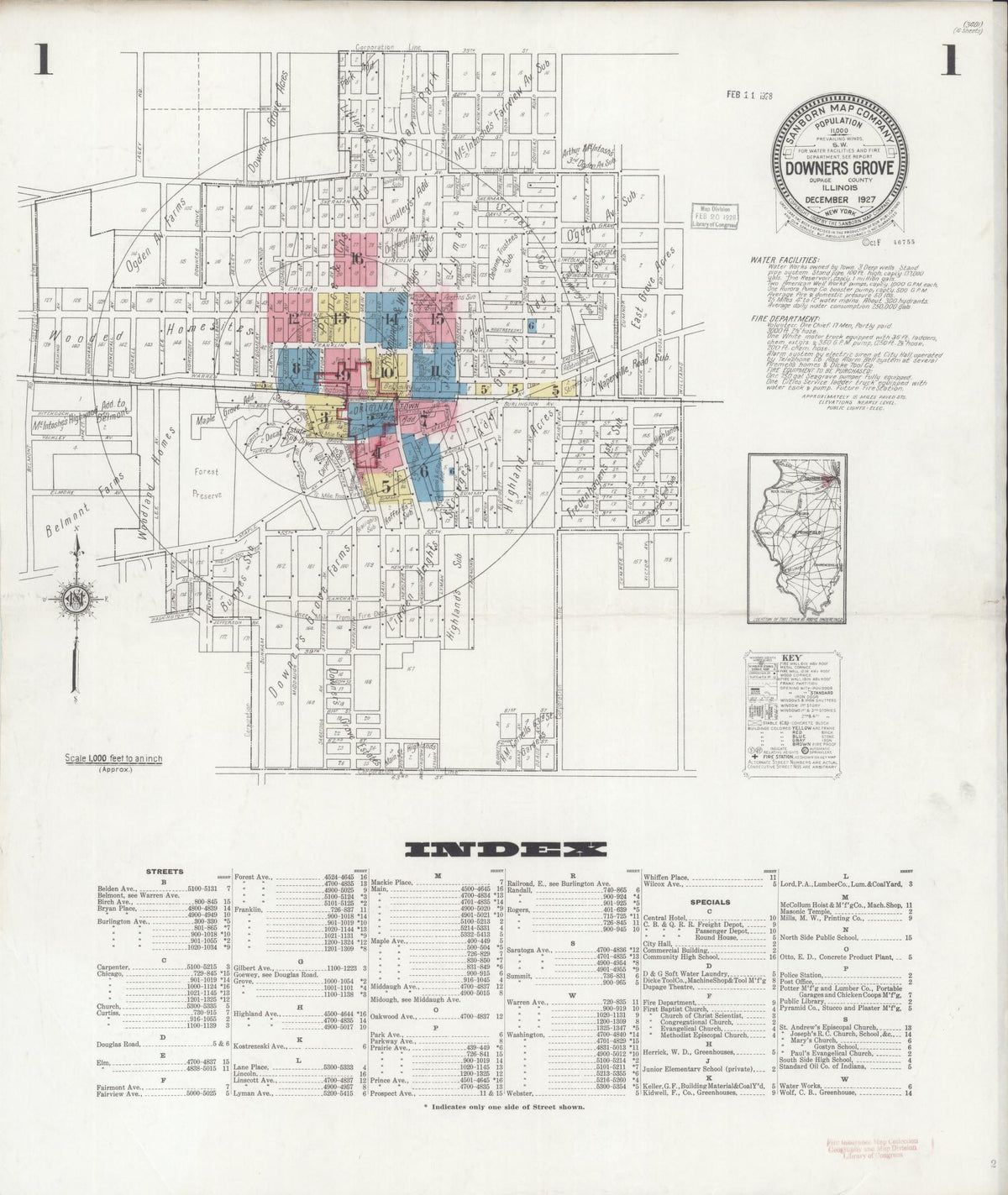 Sanborn Fire Insurance Map from Downers Grove, Dupage County, Illinois (1927), Sheet #0001 - Complete Map Set gallery image, historic Sanborn map, vintage wall art, Illinois Illinois