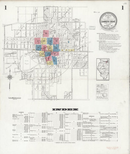 Sanborn Fire Insurance Map from Downers Grove, Dupage County, Illinois (1927), Sheet #0001 - Complete Map Set gallery image, historic Sanborn map, vintage wall art, Illinois Illinois