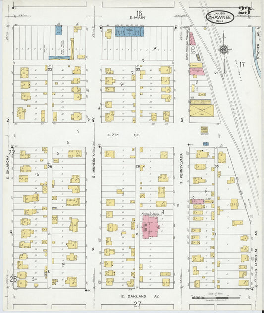 Sanborn Fire Insurance Map from Shawnee, Pottawatomie County, Oklahoma (1919), Sheet #0023 - Historic Sanborn Fire Insurance Map Print, vintage old map wall art, antique decor, genealogy gift, Oklahoma Oklahoma map