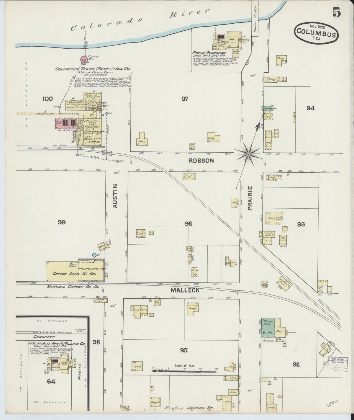 Sanborn Fire Insurance Map from Columbus, Colorado County, Texas (1890), Sheet #0005 - Complete Map Set gallery image, historic Sanborn map, vintage wall art, Texas Texas