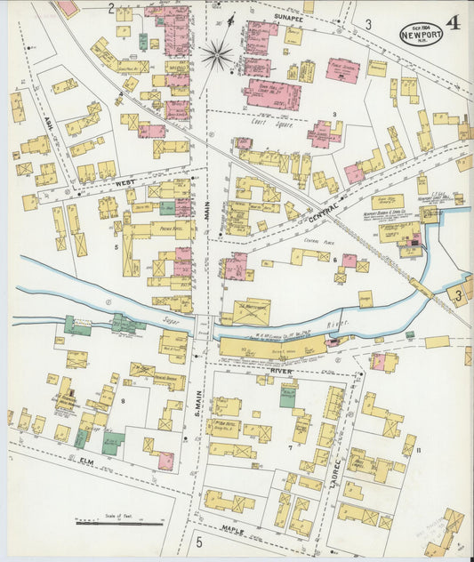 Sanborn Fire Insurance Map from Newport, Sullivan County, New Hampshire (1904), Sheet #0004 - Historic Sanborn Fire Insurance Map Print, vintage old map wall art, antique decor, genealogy gift, New Hampshire New Hampshire map