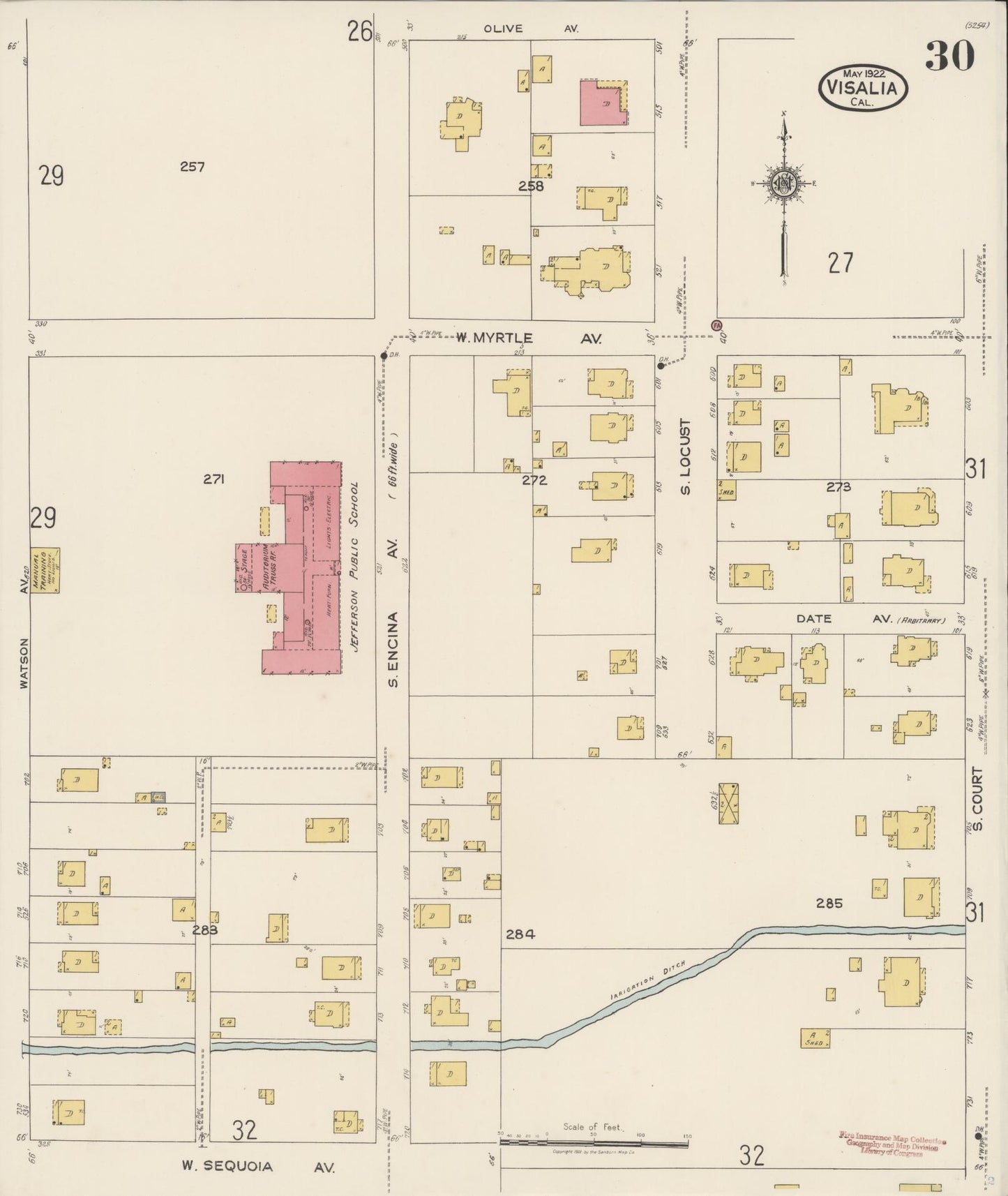 Sanborn Fire Insurance Map from Visalia, Tulare County, California (1922), Sheet #0030 - Complete Map Set gallery image, historic Sanborn map, vintage wall art, California California
