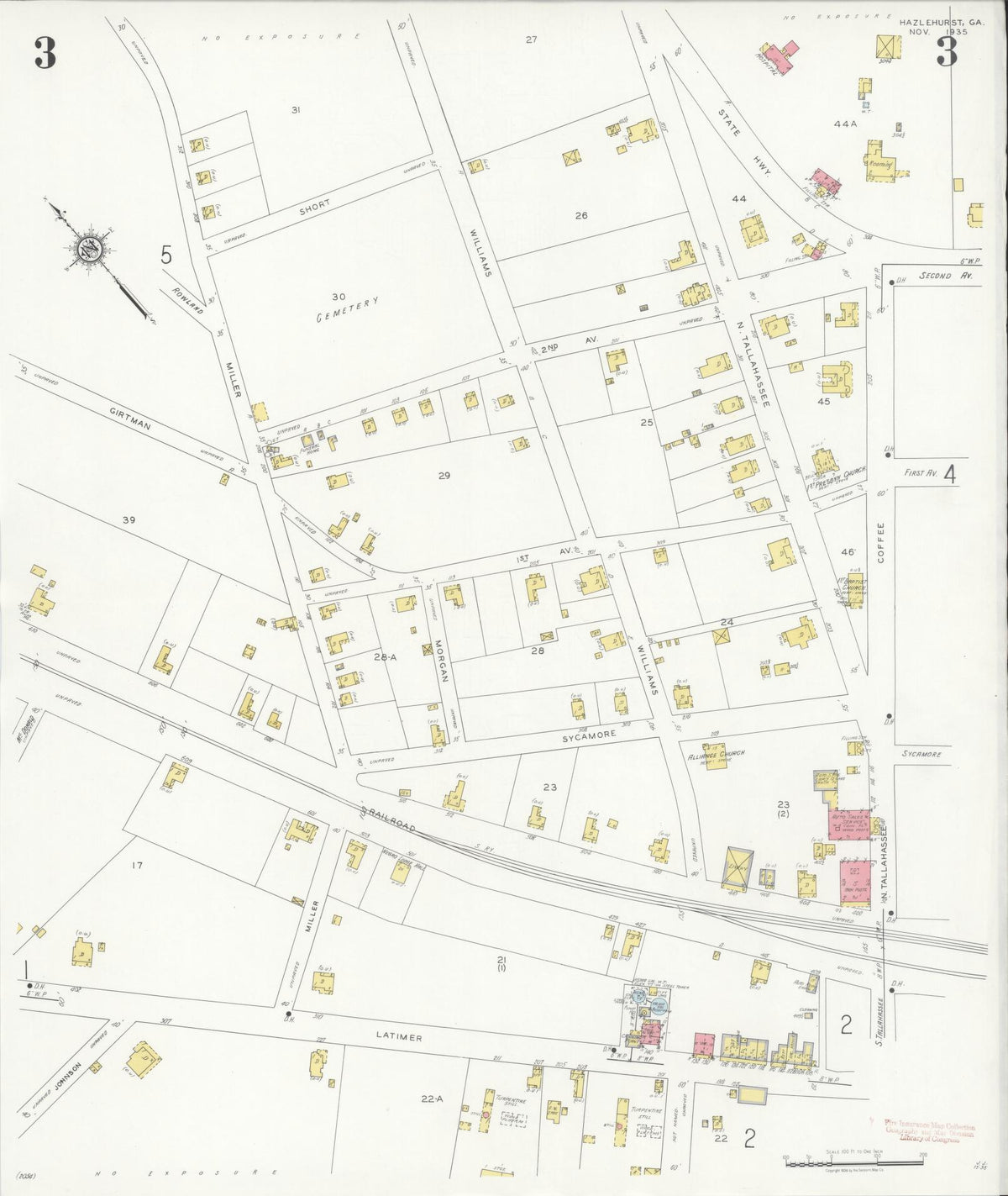Sanborn Fire Insurance Map from Hazlehurst, Jeff Davis County, Georgia (1935), Sheet #0003 - Complete Map Set gallery image, historic Sanborn map, vintage wall art, Georgia Georgia