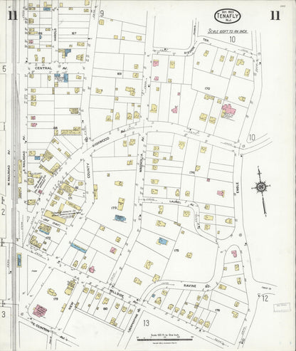 Sanborn Fire Insurance Map from Tenafly, Bergen County, New Jersey (1923), Sheet #0011 - Historic Sanborn Fire Insurance Map Print, vintage old map wall art, antique decor, genealogy gift, New Jersey New Jersey map