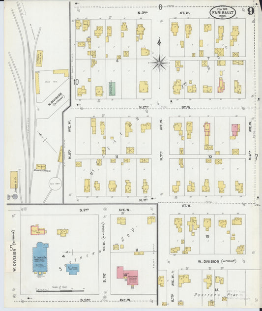 Sanborn Fire Insurance Map from Faribault, Rice County, Minnesota (1905), Sheet #0009 - Historic Sanborn Fire Insurance Map Print, vintage old map wall art, antique decor, genealogy gift, Minnesota Minnesota map