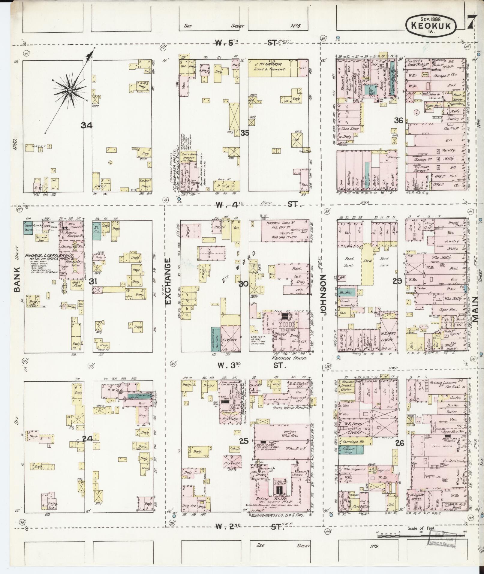 Sanborn Fire Insurance Map from Keokuk, Lee County, Iowa (1888), Sheet #0007 - Historic Sanborn Fire Insurance Map Print, vintage old map wall art