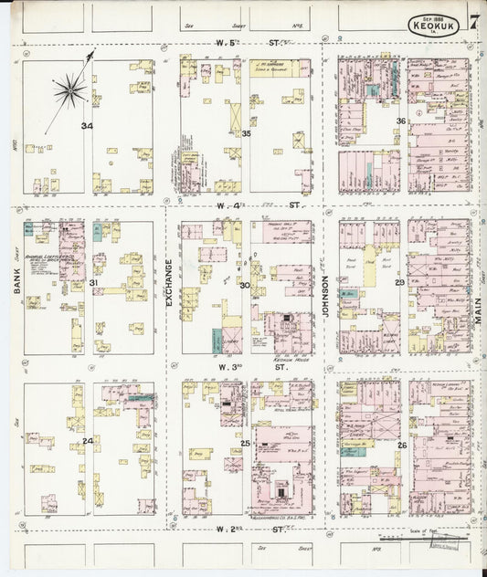 Sanborn Fire Insurance Map from Keokuk, Lee County, Iowa (1888), Sheet #0007 - Historic Sanborn Fire Insurance Map Print, vintage old map wall art
