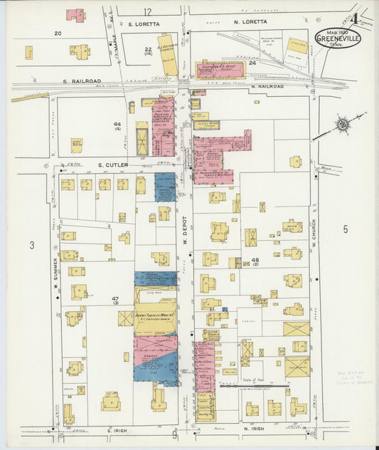 Sanborn Fire Insurance Map from Greeneville, Greene County, Tennessee (1920), Sheet #0004 - Historic Sanborn Fire Insurance Map Print, vintage old map wall art, antique decor, genealogy gift, Tennessee Tennessee map