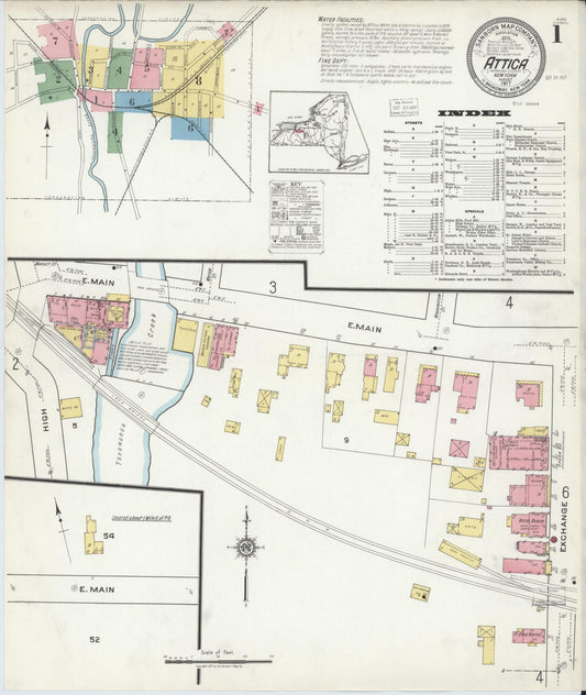 Sanborn Fire Insurance Map from Attica, Wyoming County, New York (1917), Sheet #0001 - Complete Map Set gallery image, historic Sanborn map, vintage wall art, Attica Wyoming