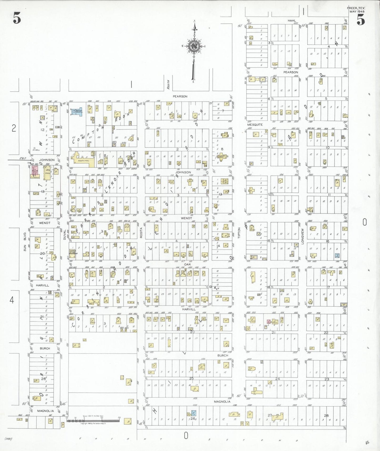 Sanborn Fire Insurance Map from Freer, Duval County, Texas (1948), Sheet #0005 - Complete Map Set gallery image, historic Sanborn map, vintage wall art, Texas Texas