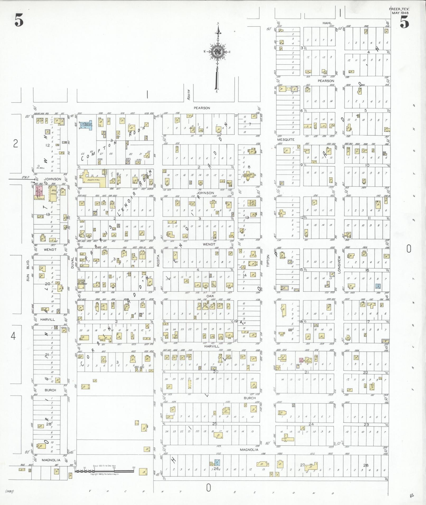 Sanborn Fire Insurance Map from Freer, Duval County, Texas (1948), Sheet #0005 - Complete Map Set gallery image, historic Sanborn map, vintage wall art, Texas Texas