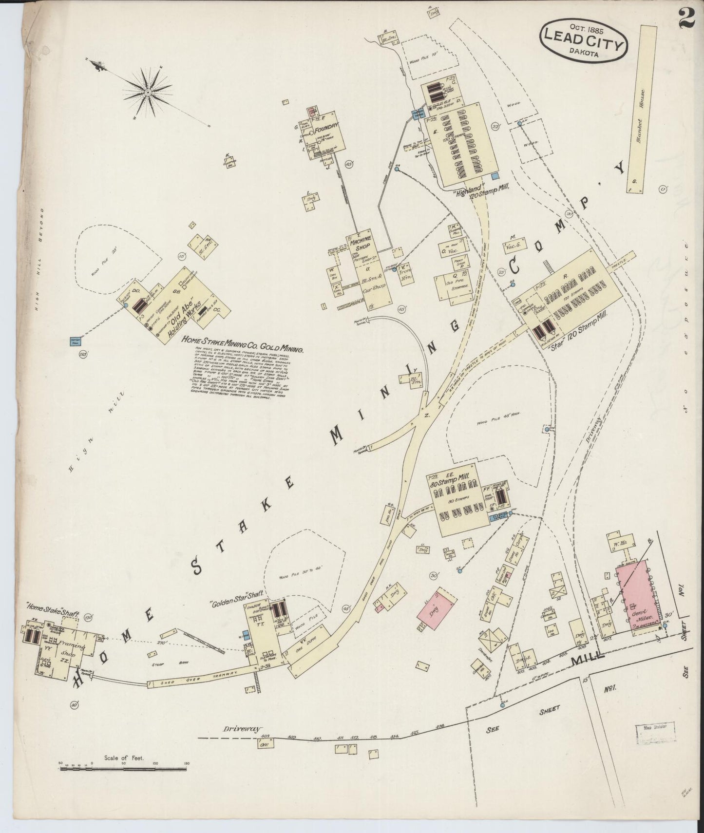 Sanborn Fire Insurance Map from Lead, Lawrence County, South Dakota (1885), Sheet #0002 - Complete Map Set gallery image, historic Sanborn map, vintage wall art, South Dakota South Dakota
