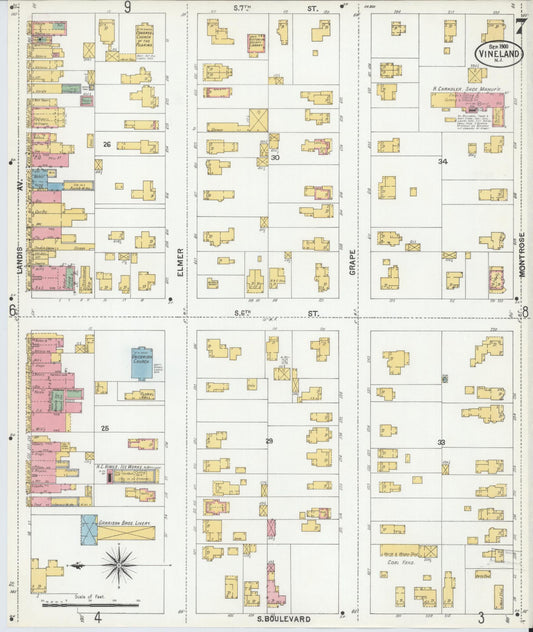 Sanborn Fire Insurance Map from Vineland, Cumberland County, New Jersey (1900), Sheet #0007 - Historic Sanborn Fire Insurance Map Print, vintage old map wall art, antique decor, genealogy gift, New Jersey New Jersey map