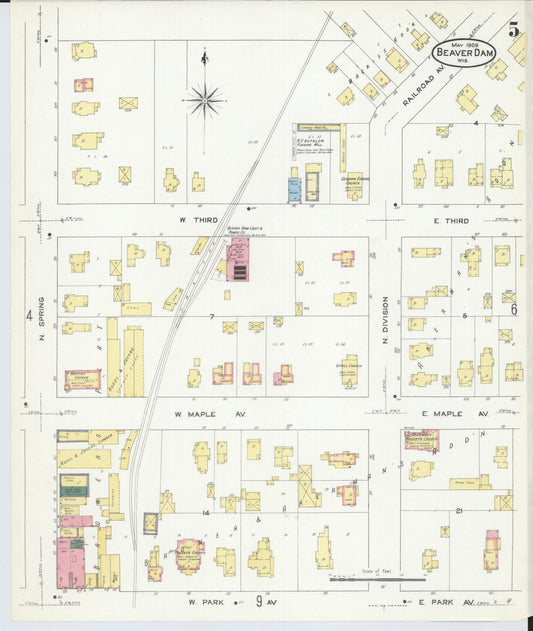 Sanborn Fire Insurance Map from Beaver Dam, Dodge County, Wisconsin (1909), Sheet #0005 - Historic Sanborn Fire Insurance Map Print, vintage old map wall art, antique decor, genealogy gift, Wisconsin Wisconsin map