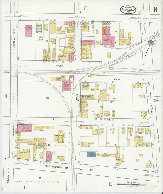 Sanborn Fire Insurance Map from Mineola, Nassau County, New York (1917), Sheet #0006 - Historic Sanborn Fire Insurance Map Print, vintage old map wall art, antique decor, genealogy gift, New York New York map