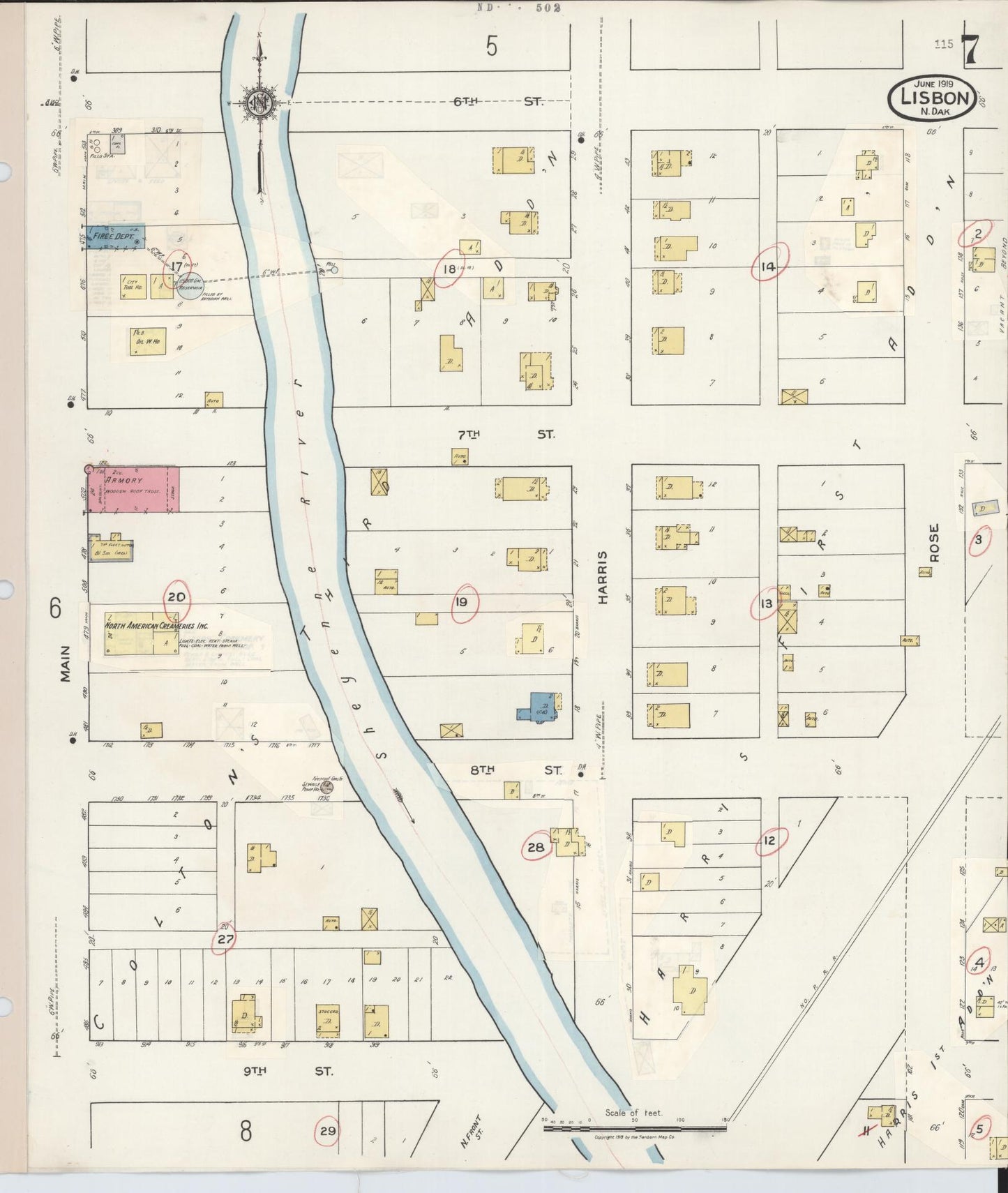 Sanborn Fire Insurance Map from Lisbon, Ransom County, North Dakota (1945), Sheet #0007 - Historic Sanborn Fire Insurance Map Print, vintage old map wall art, antique decor, genealogy gift, North Dakota North Dakota map