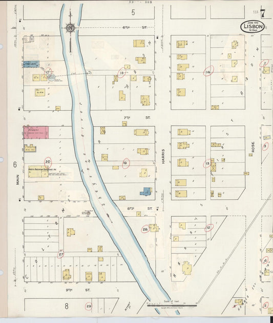Sanborn Fire Insurance Map from Lisbon, Ransom County, North Dakota (1945), Sheet #0007 - Historic Sanborn Fire Insurance Map Print, vintage old map wall art, antique decor, genealogy gift, North Dakota North Dakota map