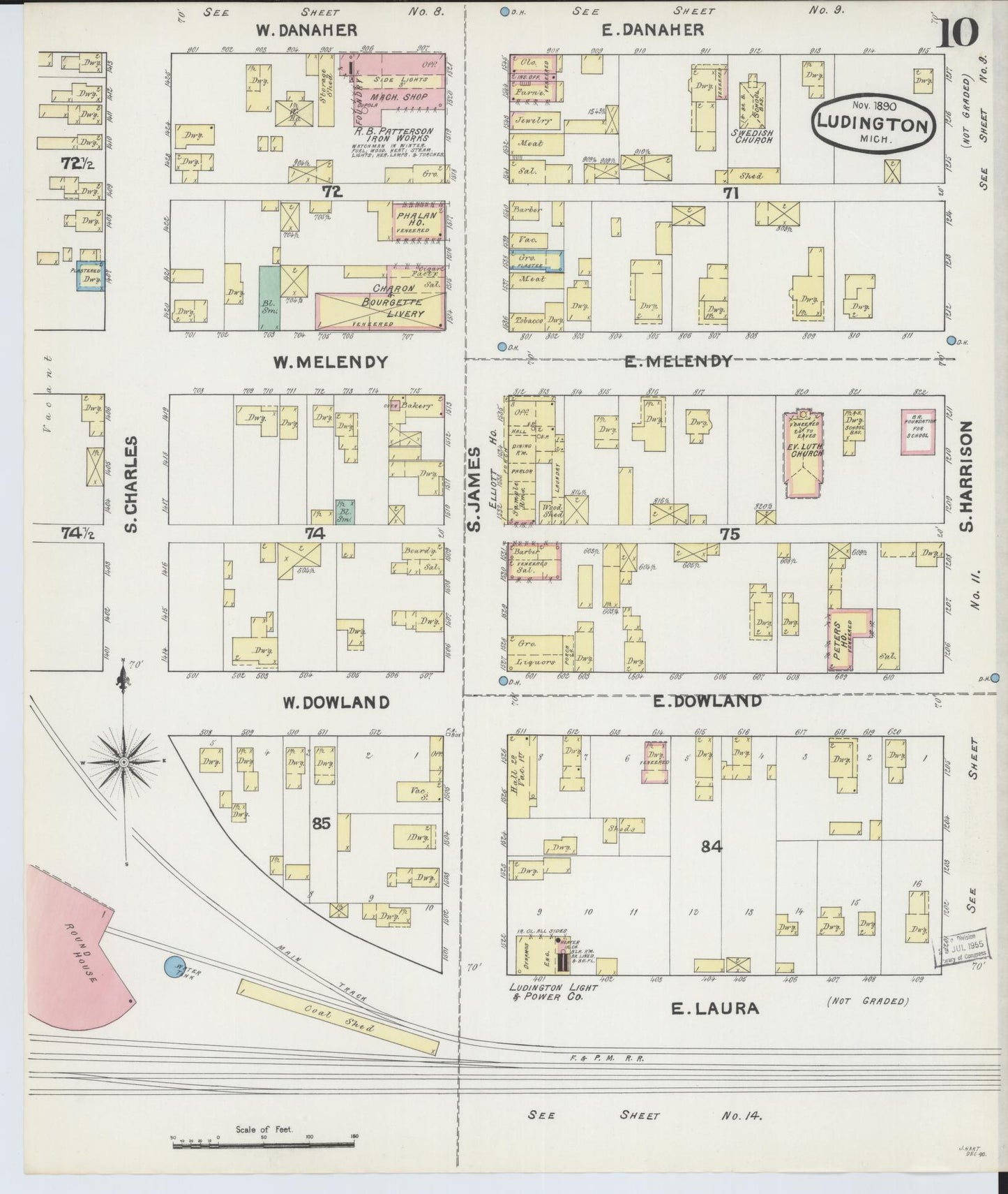 Sanborn Fire Insurance Map from Ludington, Mason County, Michigan (1890), Sheet #0010 - Complete Map Set gallery image, historic Sanborn map, vintage wall art, Michigan Michigan