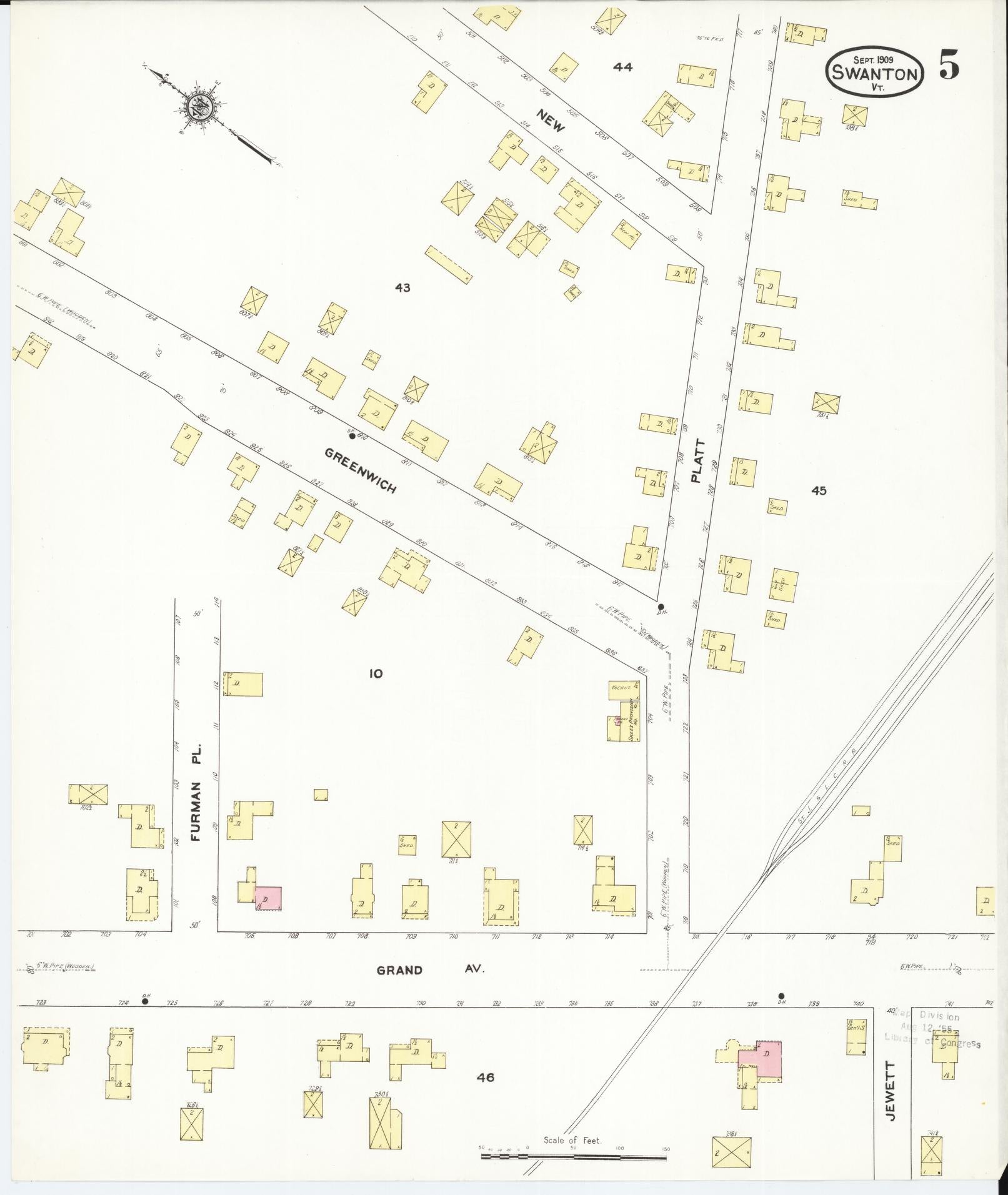 Sanborn Fire Insurance Map from Swanton, Franklin County, Vermont (1909), Sheet #0005 - Complete Map Set gallery image, historic Sanborn map, vintage wall art, Vermont Vermont