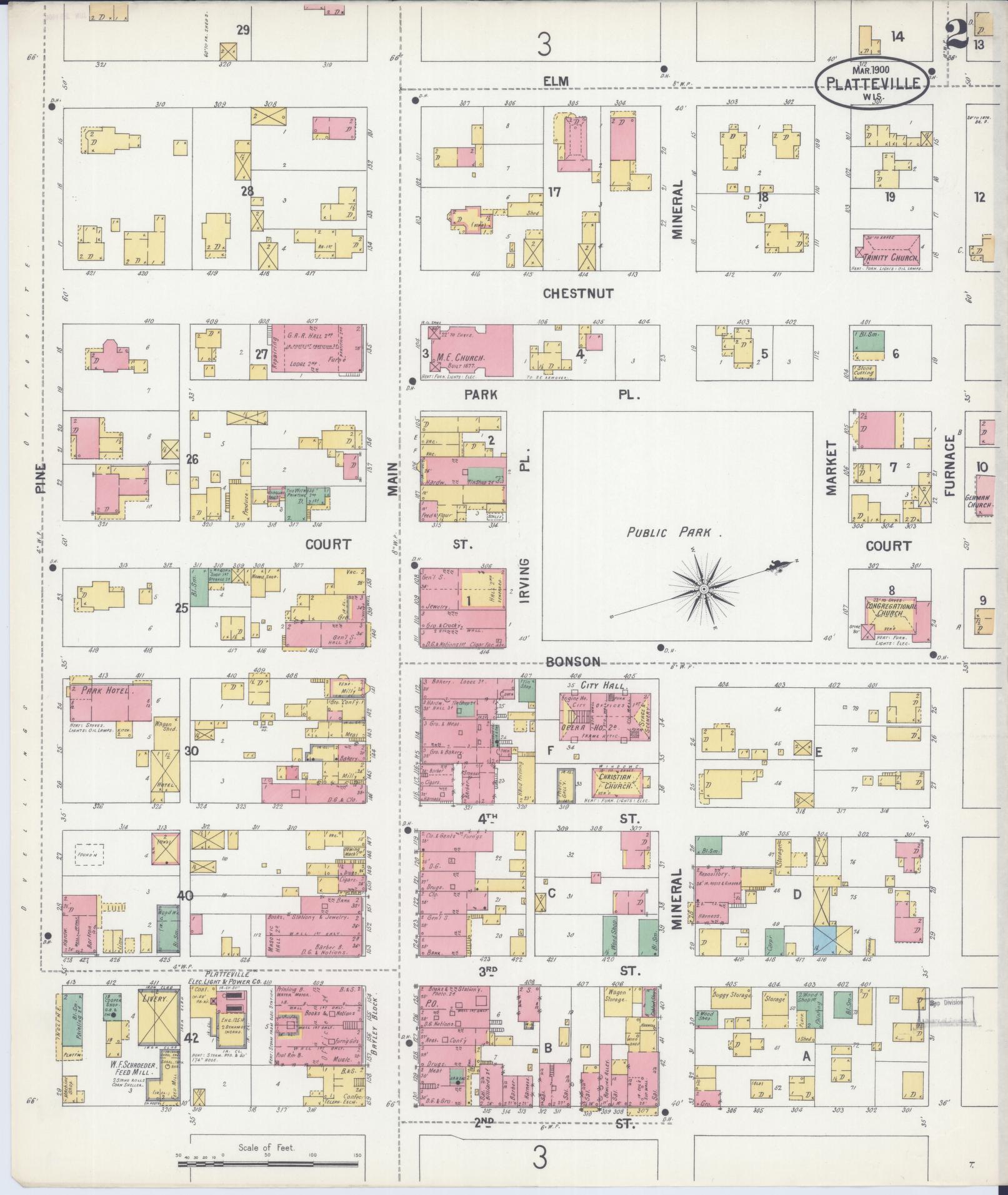 Sanborn Fire Insurance Map from Platteville, Grant County, Wisconsin (1900), Sheet #0002 - Complete Map Set gallery image, historic Sanborn map, vintage wall art, Wisconsin Wisconsin
