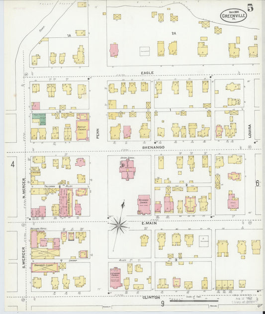 Sanborn Fire Insurance Map from Greenville, Mercer County, Pennsylvania (1904), Sheet #0005 - Historic Sanborn Fire Insurance Map Print, vintage old map wall art, antique decor, genealogy gift, Pennsylvania Pennsylvania map