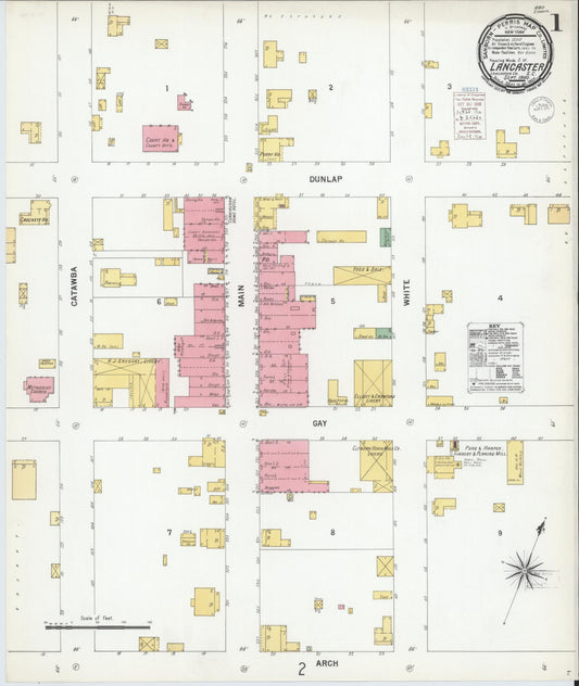 Sanborn Fire Insurance Map from Lancaster, Lancaster County, South Carolina (1900), Sheet #0001 - Historic Sanborn Fire Insurance Map Print, vintage old map wall art, antique decor, genealogy gift, South Carolina South Carolina map